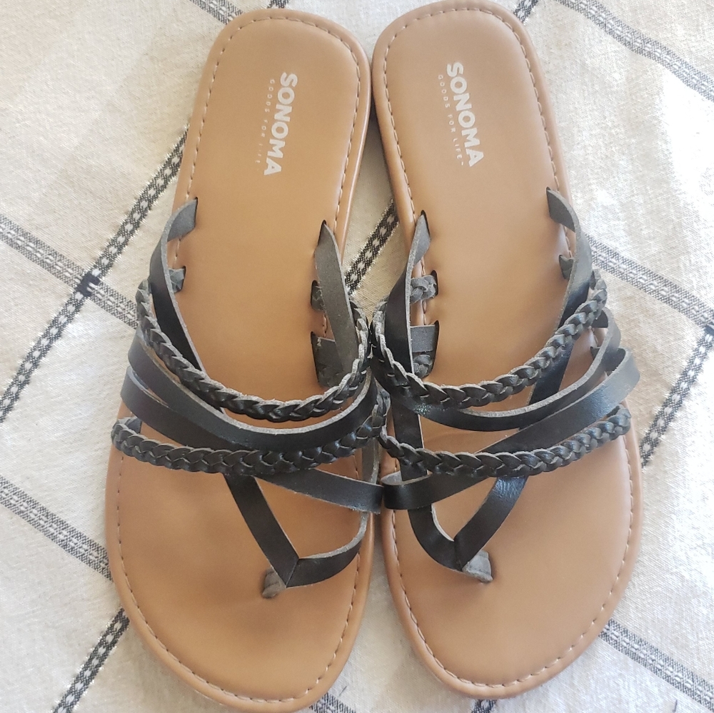 Womens Strappy Leather Black Sandals
